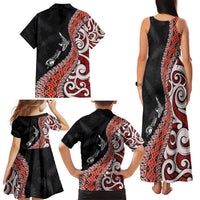 Aotearoa Maori Stylized Koru - Silver Ferns Family Matching Tank Maxi Dress and Hawaiian Shirt