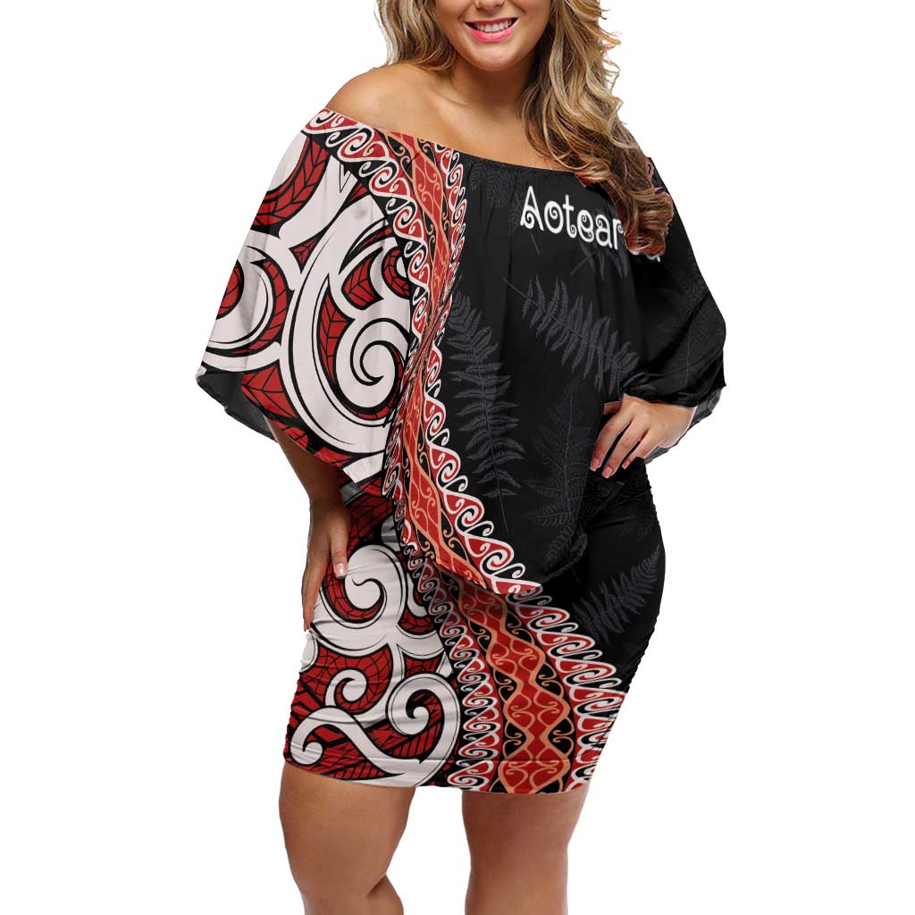 Aotearoa Maori Stylized Koru - Silver Ferns Off Shoulder Short Dress