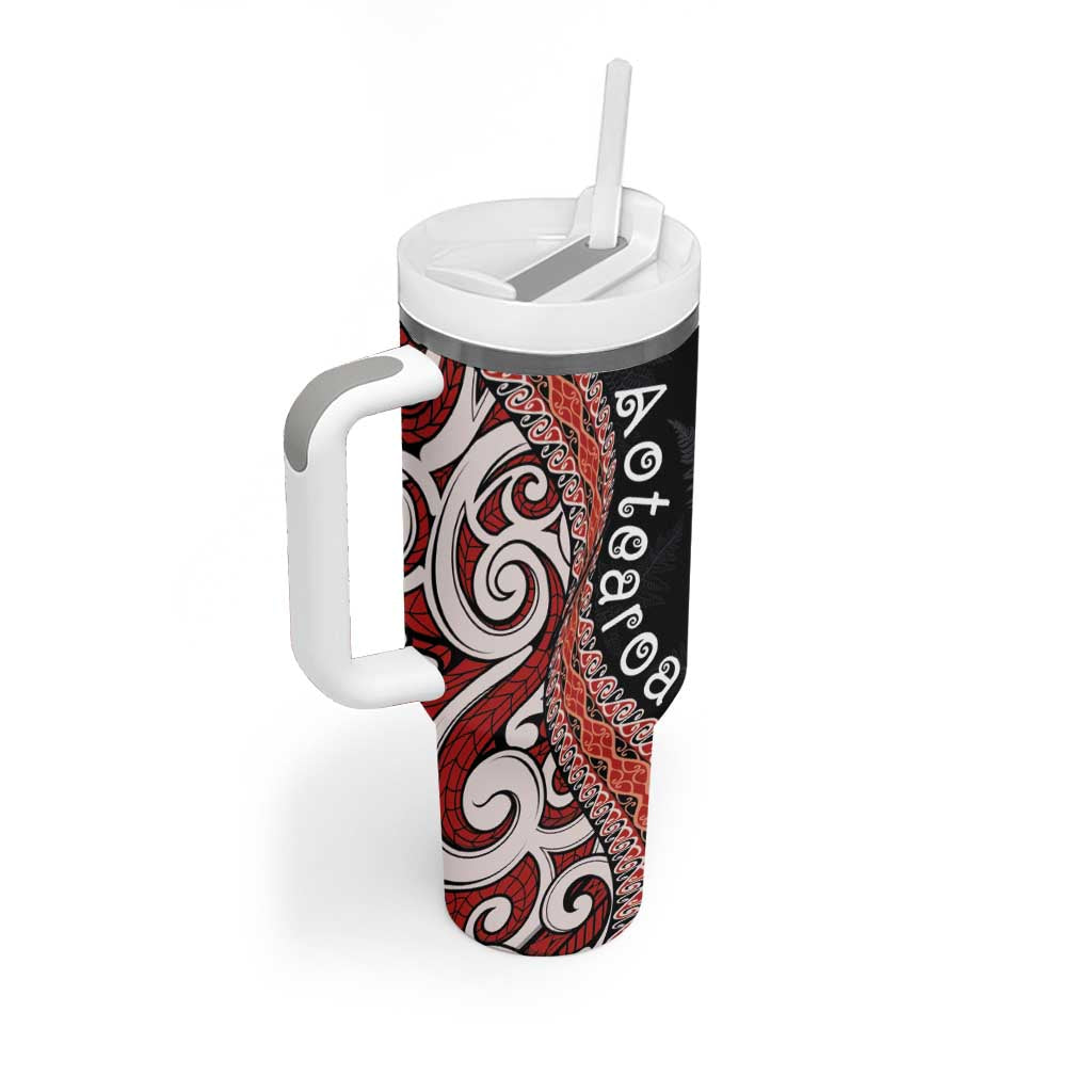 Aotearoa Maori Stylized Koru - Silver Ferns Tumbler With Handle