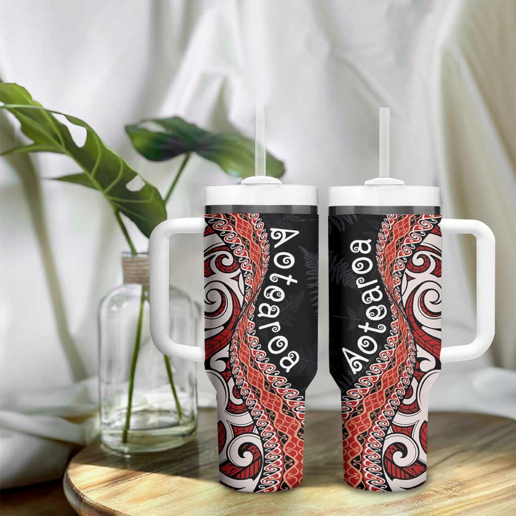 Aotearoa Maori Stylized Koru - Silver Ferns Tumbler With Handle