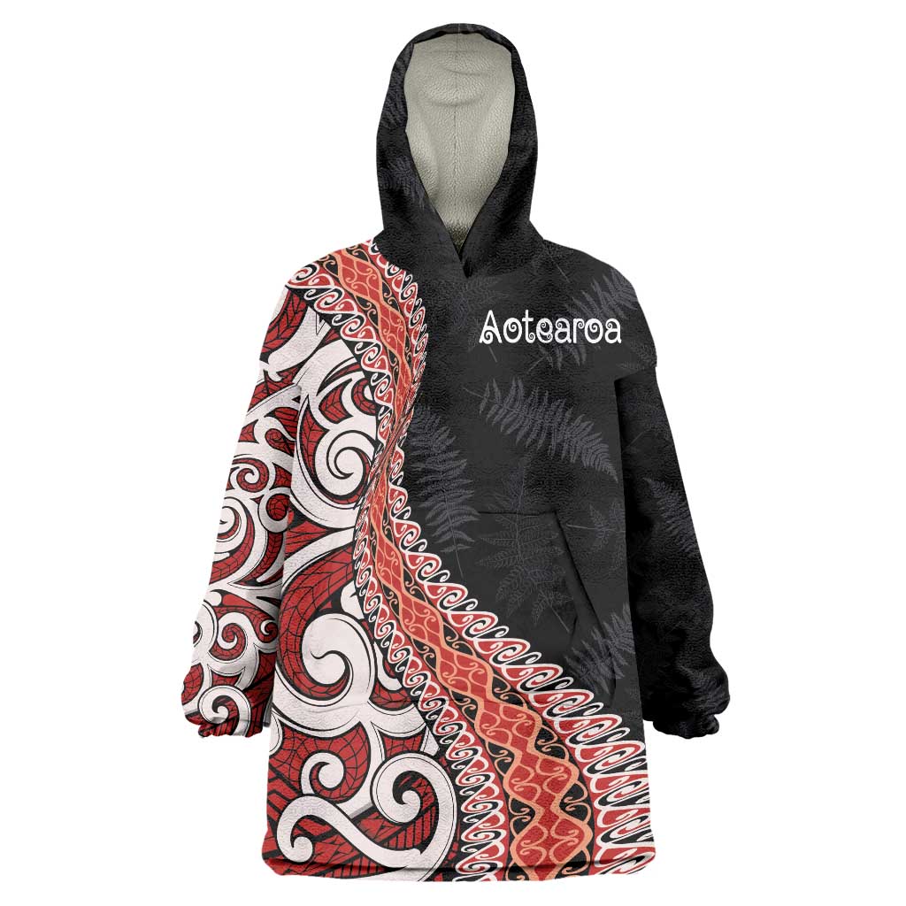 Aotearoa Maori Stylized Koru - Silver Ferns Wearable Blanket Hoodie