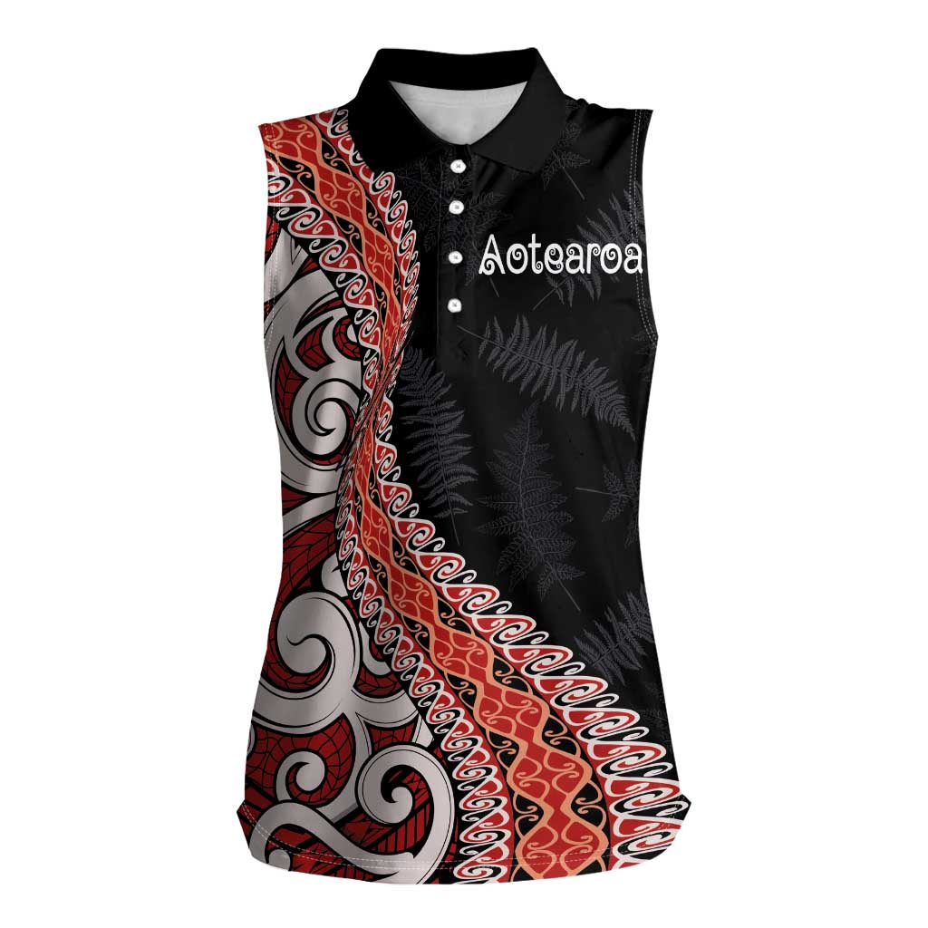 Aotearoa Maori Stylized Koru - Silver Ferns Women Sleeveless Polo Shirt
