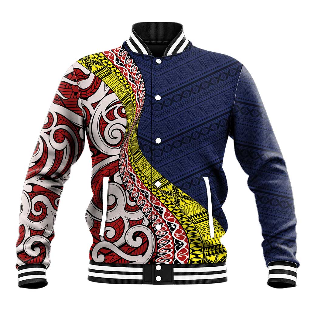 Aotearoa and Niue Baseball Jacket Hiapo Maori Stylized Koru