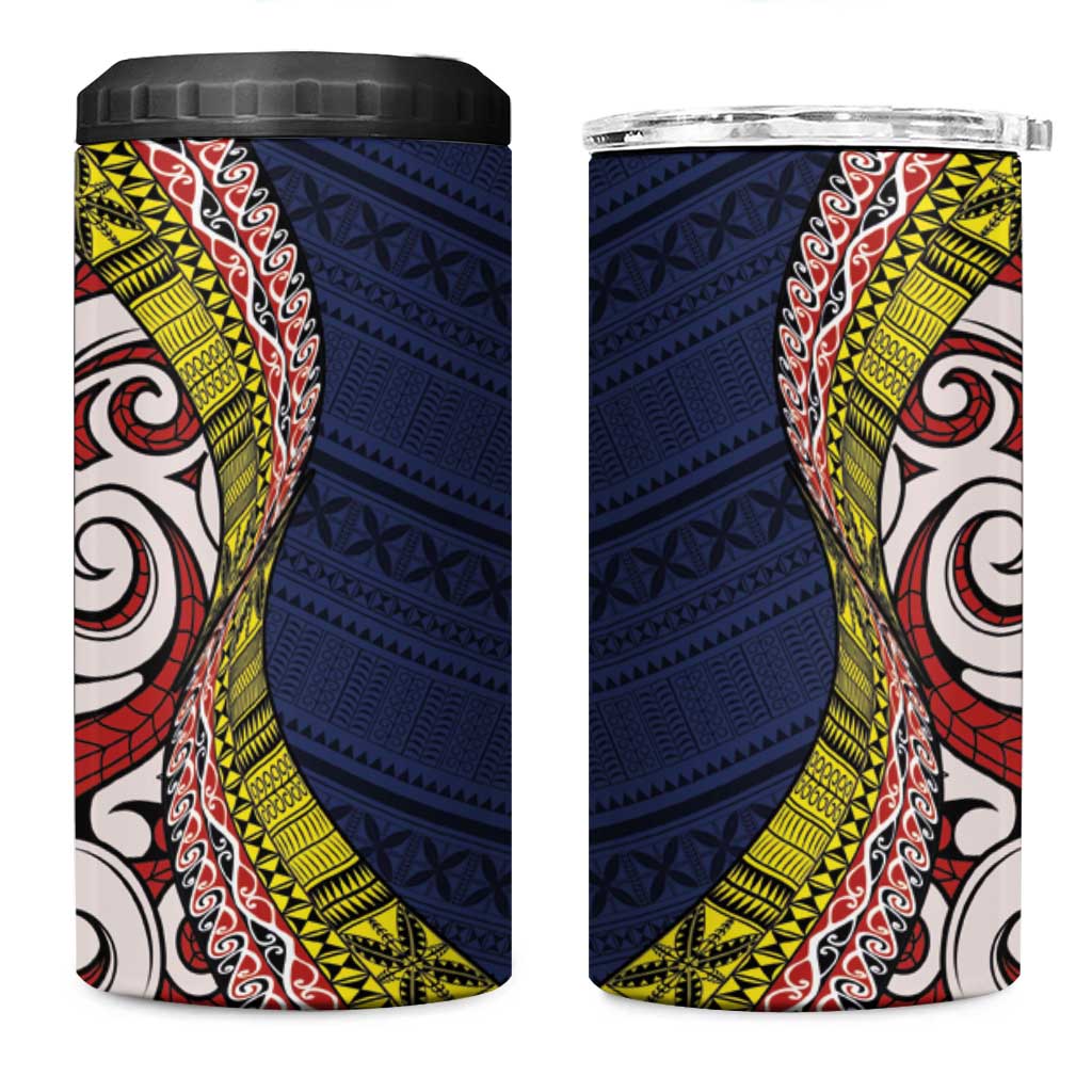 Aotearoa and Niue 4 in 1 Can Cooler Tumbler Hiapo Maori Stylized Koru