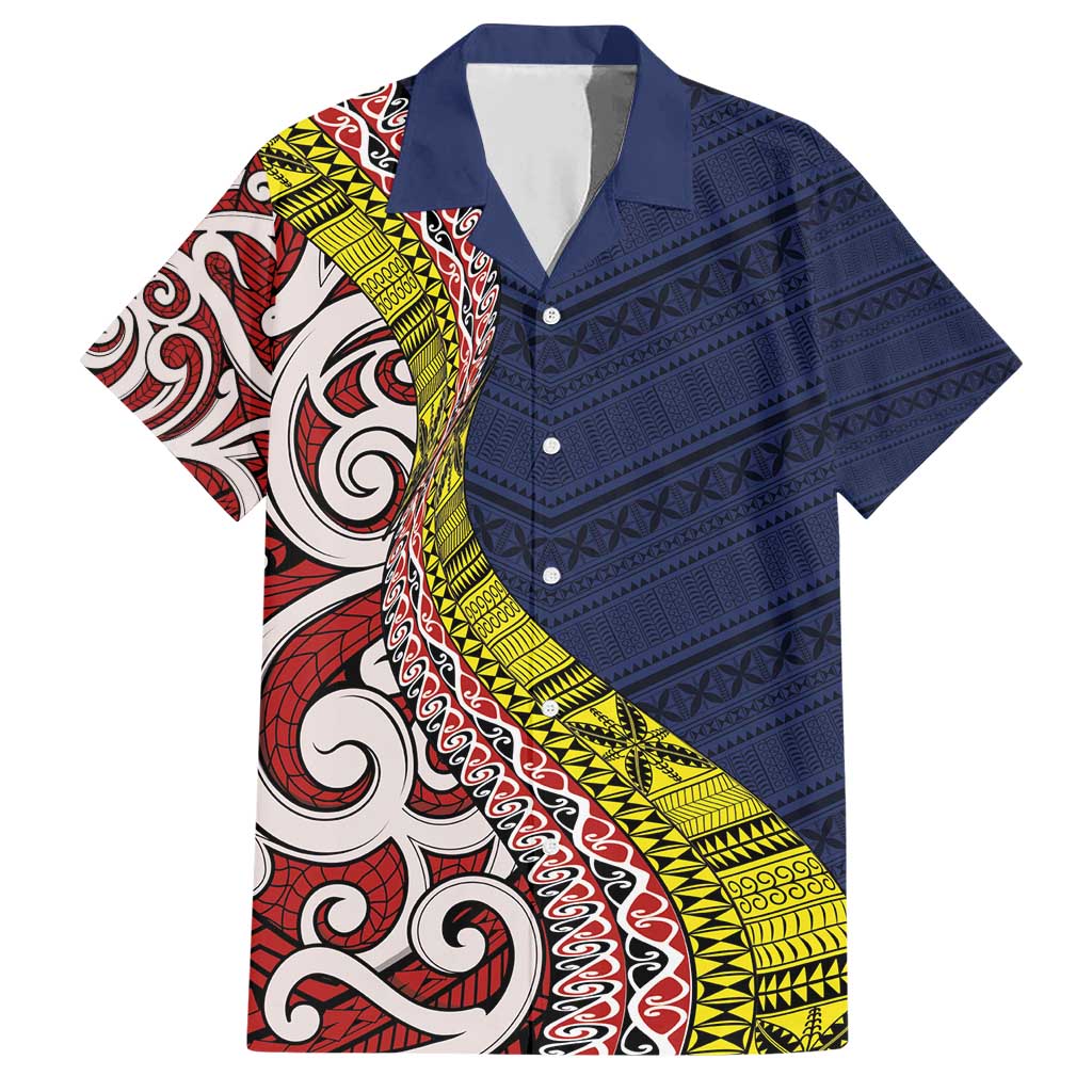 Aotearoa and Niue Family Matching Short Sleeve Bodycon Dress and Hawaiian Shirt Hiapo Maori Stylized Koru
