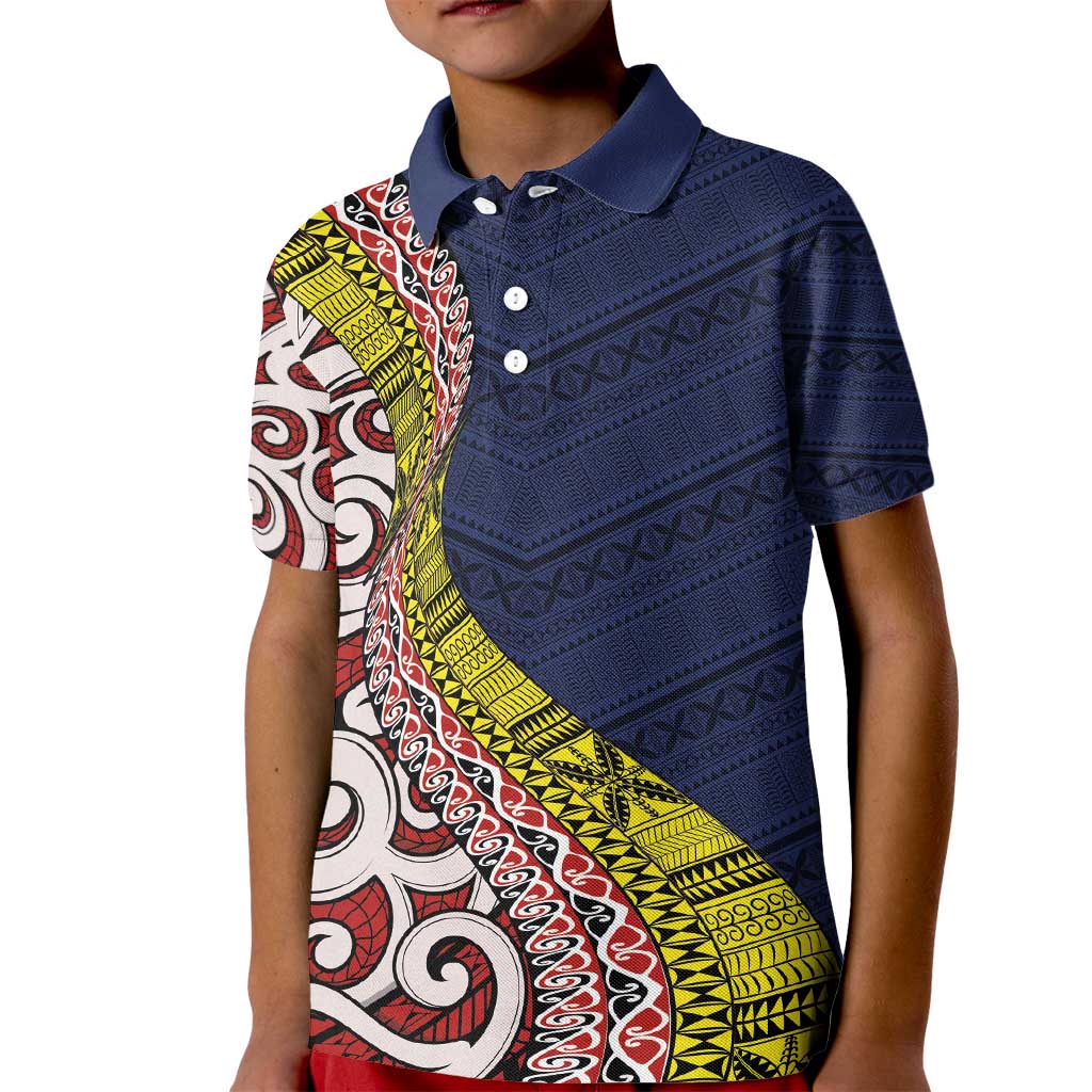 Aotearoa and Niue Kid Polo Shirt Hiapo Maori Stylized Koru