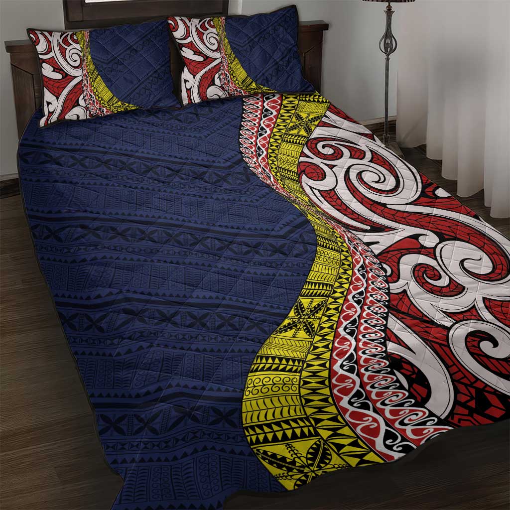 Aotearoa and Niue Quilt Bed Set Hiapo Maori Stylized Koru