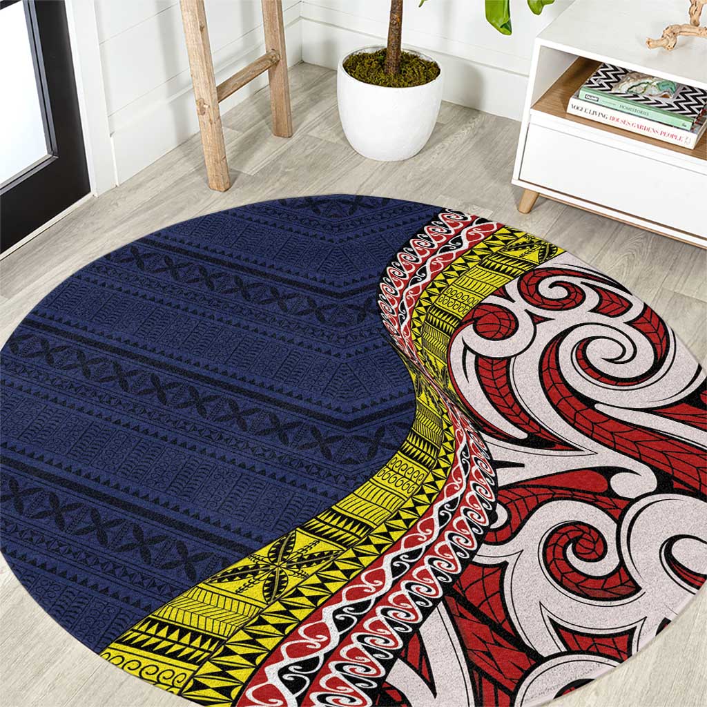 Aotearoa and Niue Round Carpet Hiapo Maori Stylized Koru