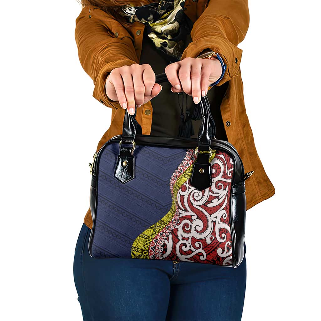 Aotearoa and Niue Shoulder Handbag Hiapo Maori Stylized Koru