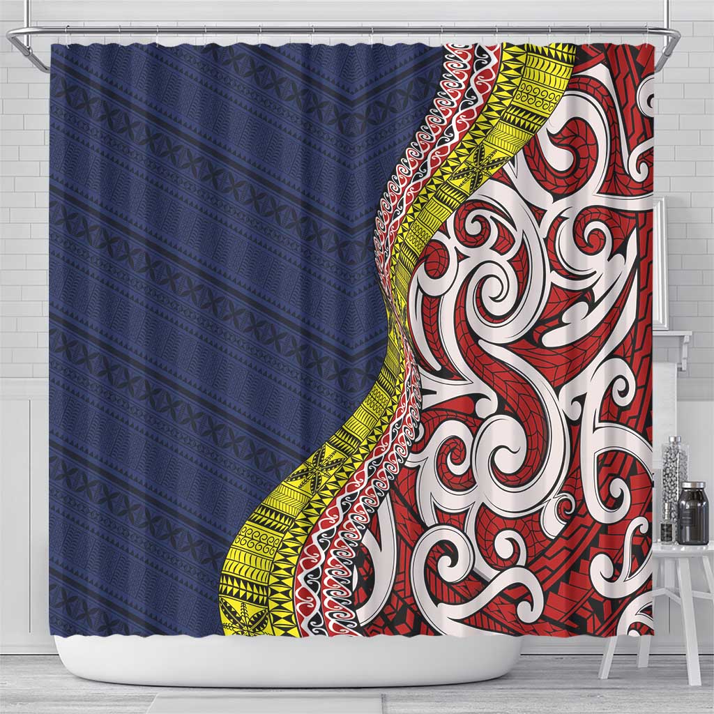 Aotearoa and Niue Shower Curtain Hiapo Maori Stylized Koru