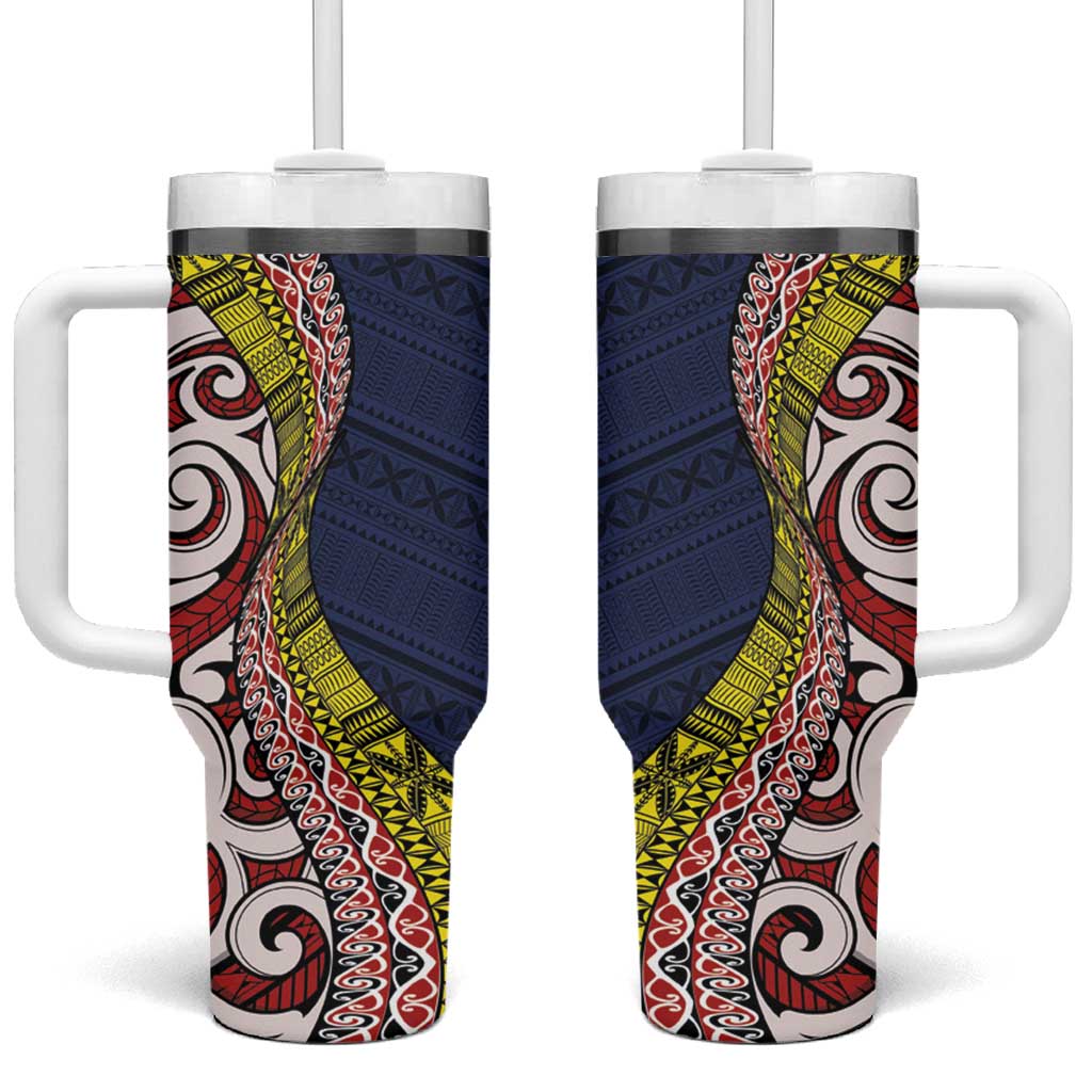 Aotearoa and Niue Tumbler With Handle Hiapo Maori Stylized Koru