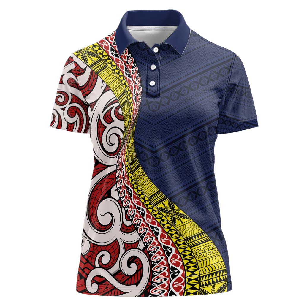 Aotearoa and Niue Women Polo Shirt Hiapo Maori Stylized Koru