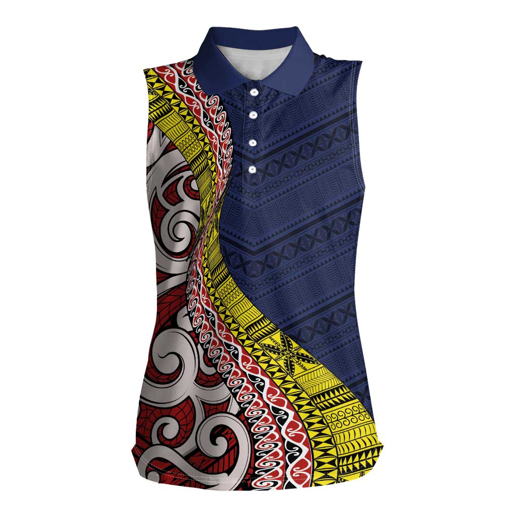 Aotearoa and Niue Women Sleeveless Polo Shirt Hiapo Maori Stylized Koru