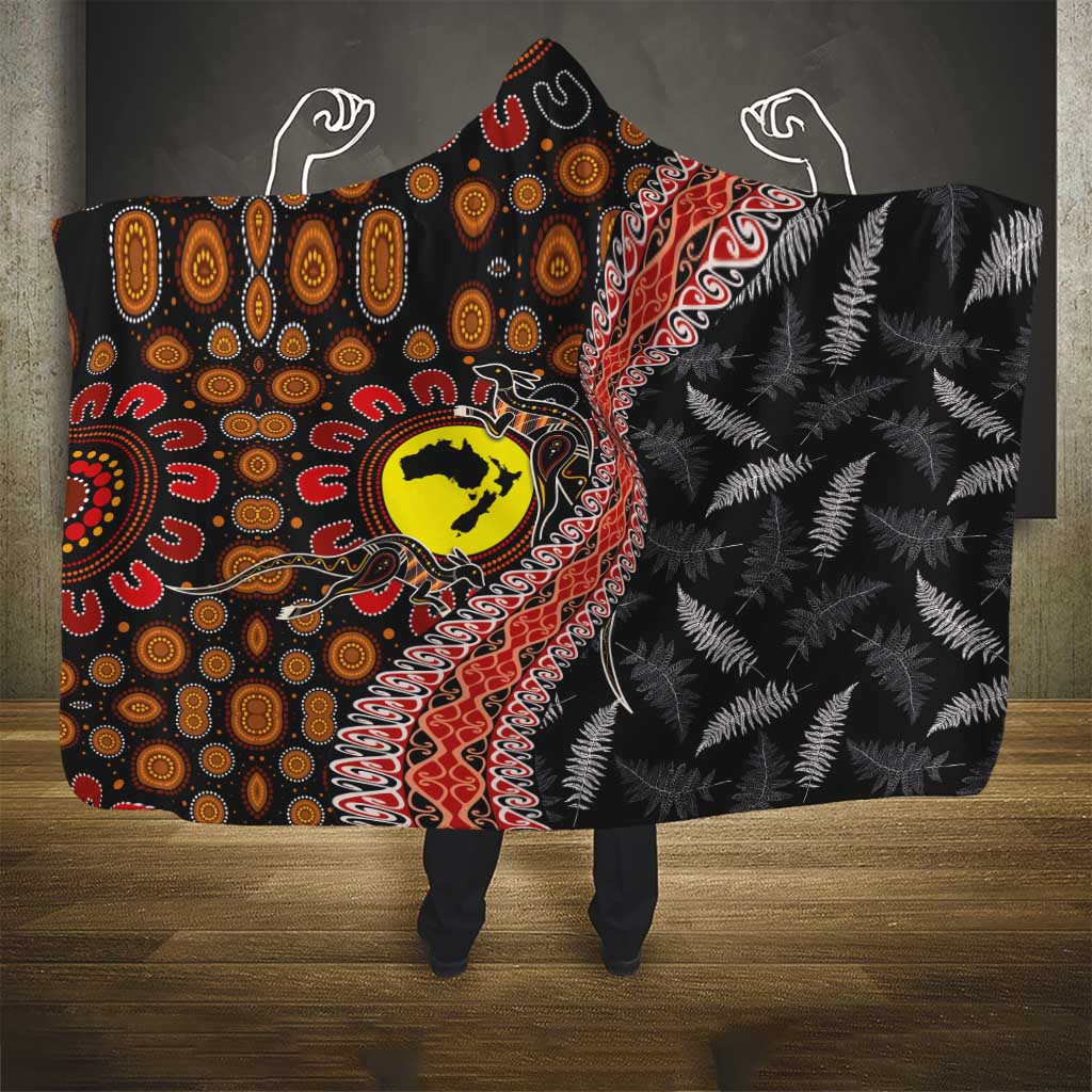 Aotearoa and Australia Hooded Blanket Maori Koru Ferns With Aboriginal Kangaroo
