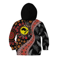 Aotearoa and Australia Kid Hoodie Maori Koru Ferns With Aboriginal Kangaroo