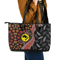 Aotearoa and Australia Leather Tote Bag Maori Koru Ferns With Aboriginal Kangaroo