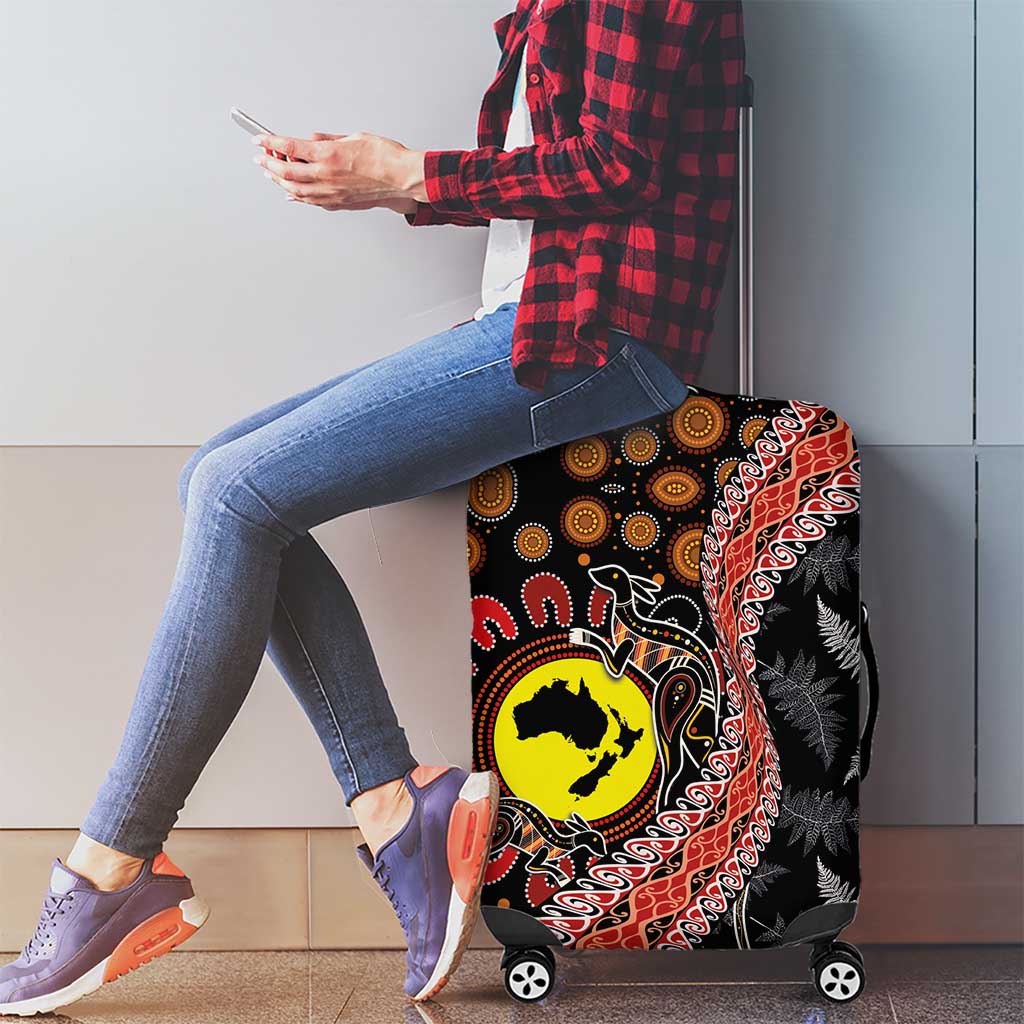 Aotearoa and Australia Luggage Cover Maori Koru Ferns With Aboriginal Kangaroo