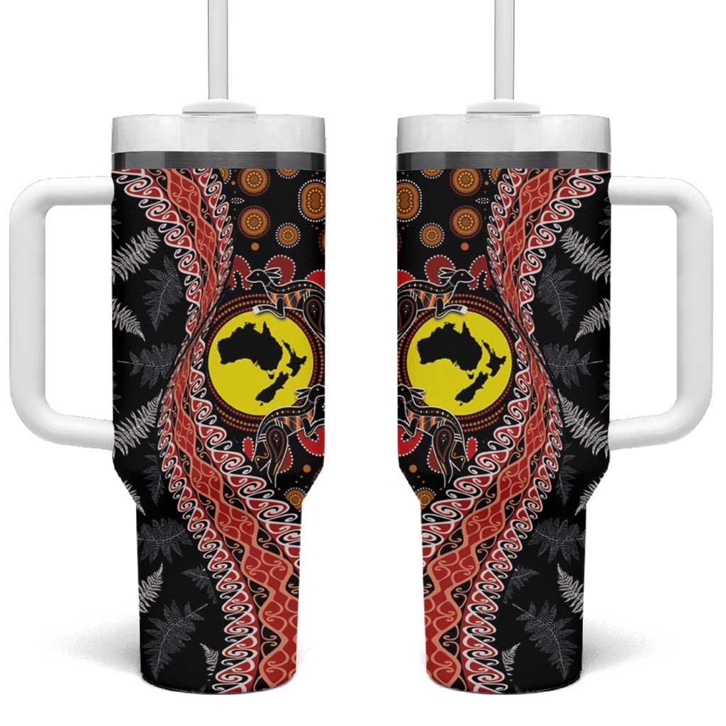Aotearoa and Australia Tumbler With Handle Maori Koru Ferns With Aboriginal Kangaroo