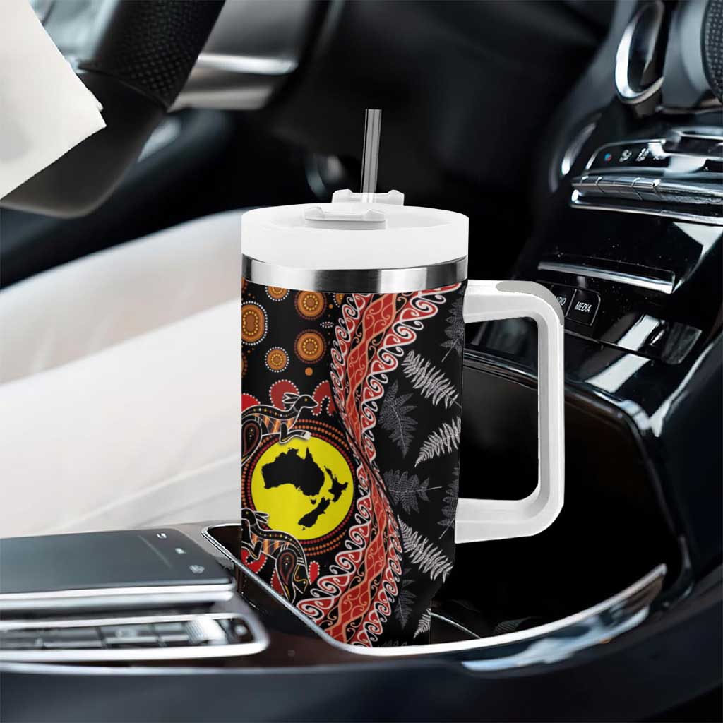 Aotearoa and Australia Tumbler With Handle Maori Koru Ferns With Aboriginal Kangaroo