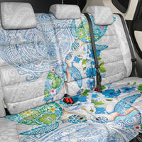 Hawaiian Couple Turtles Honi Back Car Seat Cover Polynesian Art Motifs and Hibiscus White Blue Color LT03 - Polynesian Pride