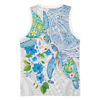 Hawaiian Couple Turtles Honi Basketball Jersey Polynesian Art Motifs and Hibiscus White Blue Color LT03 - Polynesian Pride