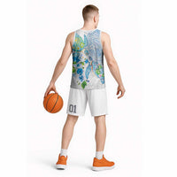 Hawaiian Couple Turtles Honi Basketball Jersey Polynesian Art Motifs and Hibiscus White Blue Color LT03 - Polynesian Pride