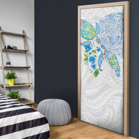 Hawaiian Couple Turtles Honi Door Cover Polynesian Art Motifs and Hibiscus White Blue Color LT03 - Polynesian Pride