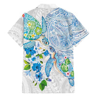 Hawaiian Couple Turtles Honi Family Matching Puletasi and Hawaiian Shirt Polynesian Art Motifs and Hibiscus White Blue Color LT03 - Polynesian Pride