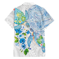 Hawaiian Couple Turtles Honi Hawaiian Shirt Polynesian Art Motifs and Hibiscus White Blue Color LT03 - Polynesian Pride