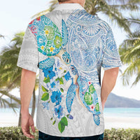 Hawaiian Couple Turtles Honi Hawaiian Shirt Polynesian Art Motifs and Hibiscus White Blue Color LT03 - Polynesian Pride