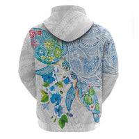 Hawaiian Couple Turtles Honi Hoodie Polynesian Art Motifs and Hibiscus White Blue Color LT03 - Polynesian Pride