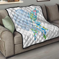 Hawaiian Couple Turtles Honi Quilt Polynesian Art Motifs and Hibiscus White Blue Color - Polynesian Pride