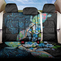 Hawaiian Couple Turtles Honi Back Car Seat Cover Polynesian Art Motifs and Hibiscus Black Blue Color LT03 One Size Black - Polynesian Pride