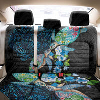 Hawaiian Couple Turtles Honi Back Car Seat Cover Polynesian Art Motifs and Hibiscus Black Blue Color LT03 - Polynesian Pride