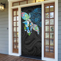 Hawaiian Couple Turtles Honi Door Cover Polynesian Art Motifs and Hibiscus Black Blue Color LT03 - Polynesian Pride