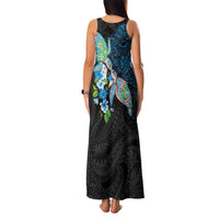 Hawaiian Couple Turtles Honi Family Matching Tank Maxi Dress and Hawaiian Shirt Polynesian Art Motifs and Hibiscus Black Blue Color LT03 - Polynesian Pride