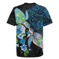 Hawaiian Couple Turtles Honi Rugby Jersey Polynesian Art Motifs and Hibiscus Black Blue Color LT03 - Polynesian Pride