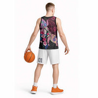 Hawaiian Couple Turtles Honi Basketball Jersey Polynesian Art Motifs and Hibiscus Black Red Color LT03 - Polynesian Pride