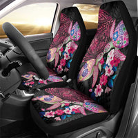 Hawaiian Couple Turtles Honi Car Seat Cover Polynesian Art Motifs and Hibiscus Black Red Color LT03 - Polynesian Pride
