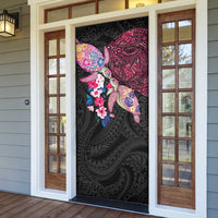 Hawaiian Couple Turtles Honi Door Cover Polynesian Art Motifs and Hibiscus Black Red Color LT03 - Polynesian Pride