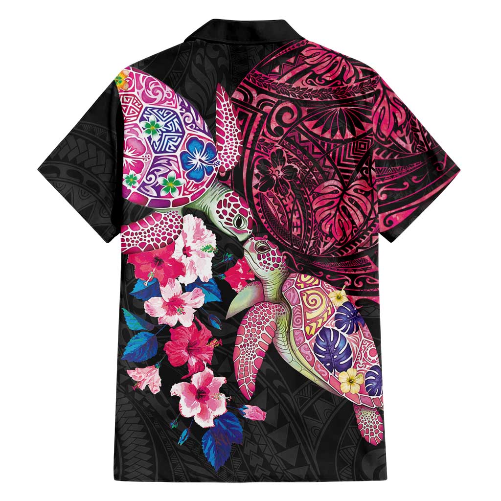 Hawaiian Couple Turtles Honi Family Matching Off Shoulder Maxi Dress and Hawaiian Shirt Polynesian Art Motifs and Hibiscus Black Red Color LT03 - Polynesian Pride