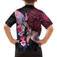 Hawaiian Couple Turtles Honi Family Matching Puletasi and Hawaiian Shirt Polynesian Art Motifs and Hibiscus Black Red Color LT03 - Polynesian Pride