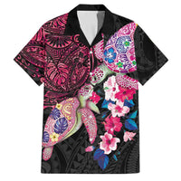 Hawaiian Couple Turtles Honi Family Matching Puletasi and Hawaiian Shirt Polynesian Art Motifs and Hibiscus Black Red Color LT03 Dad's Shirt - Short Sleeve Black - Polynesian Pride