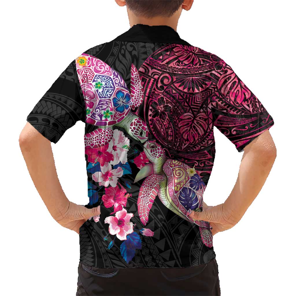 Hawaiian Couple Turtles Honi Family Matching Summer Maxi Dress and Hawaiian Shirt Polynesian Art Motifs and Hibiscus Black Red Color LT03 - Polynesian Pride