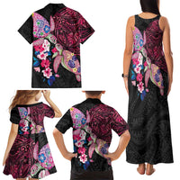 Hawaiian Couple Turtles Honi Family Matching Tank Maxi Dress and Hawaiian Shirt Polynesian Art Motifs and Hibiscus Black Red Color LT03 - Polynesian Pride
