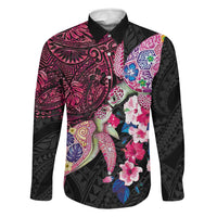 Hawaiian Couple Turtles Honi Family Matching Tank Maxi Dress and Hawaiian Shirt Polynesian Art Motifs and Hibiscus Black Red Color LT03 Dad's Shirt - Long Sleeve Black - Polynesian Pride
