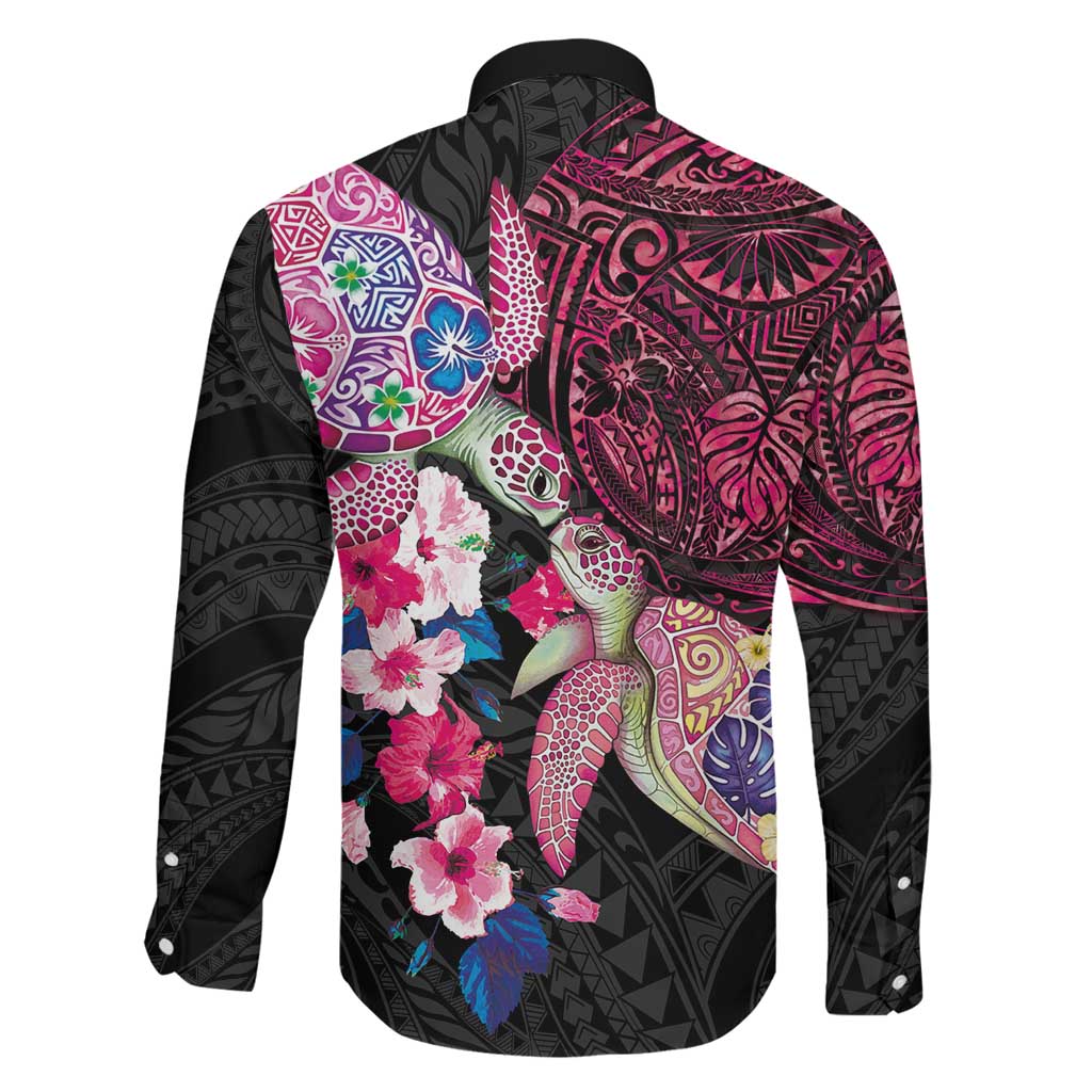 Hawaiian Couple Turtles Honi Family Matching Tank Maxi Dress and Hawaiian Shirt Polynesian Art Motifs and Hibiscus Black Red Color LT03 - Polynesian Pride