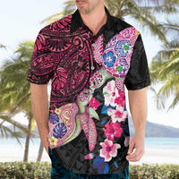 Hawaiian Couple Turtles Honi Hawaiian Shirt Polynesian Art Motifs and Hibiscus Black Red Color LT03 - Polynesian Pride