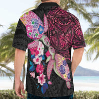 Hawaiian Couple Turtles Honi Hawaiian Shirt Polynesian Art Motifs and Hibiscus Black Red Color LT03 - Polynesian Pride