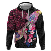 Hawaiian Couple Turtles Honi Hoodie Polynesian Art Motifs and Hibiscus Black Red Color LT03 Pullover Hoodie Black - Polynesian Pride